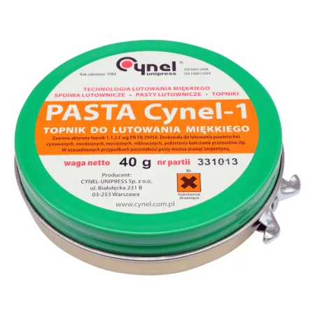 Pasta lutownicza 40g CYNEL – wysokiej jakości topnik do lutowania elektroniki i przewodów.