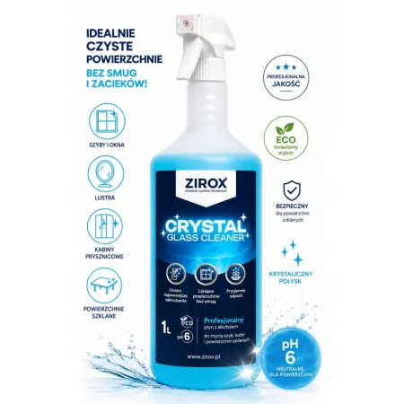 ZIROX Crystal Glass Cleaner — profesjonalny płyn do mycia szyb bez smug | biodegradowalny, pH 6, ECO